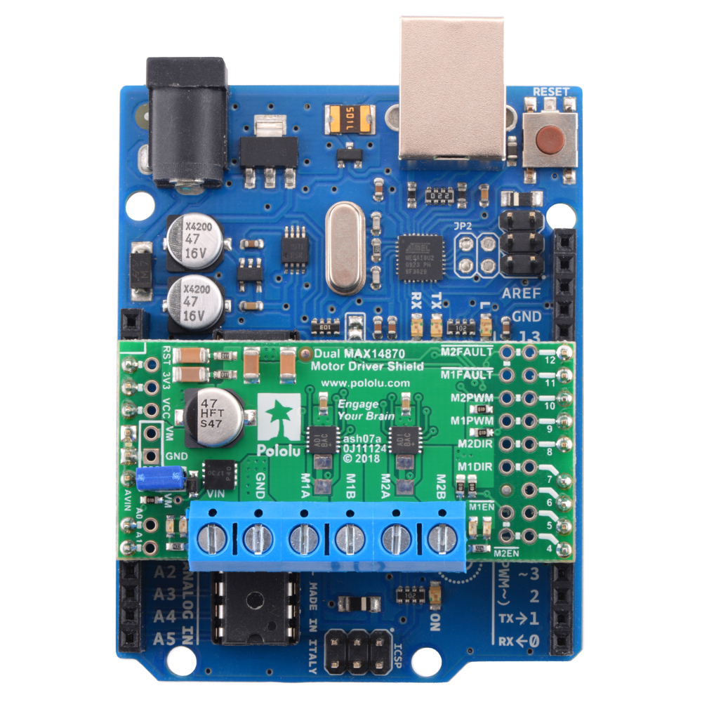 Dual MAX14870 Motor Driver Shield for Arduino - Optimus Digital