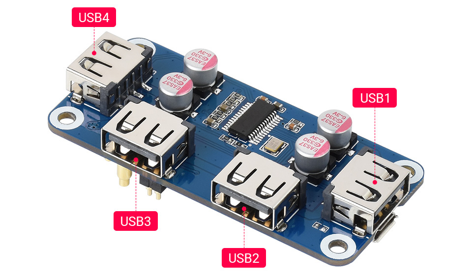 USB HUB HAT (B) for Raspberry Pi Series, 4x USB 2.0 Ports - Optimus Digital